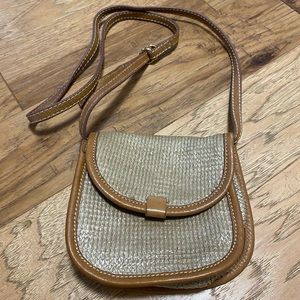 UGG crossbody purse/bag tan leathers straps adjustable woven straw Australia